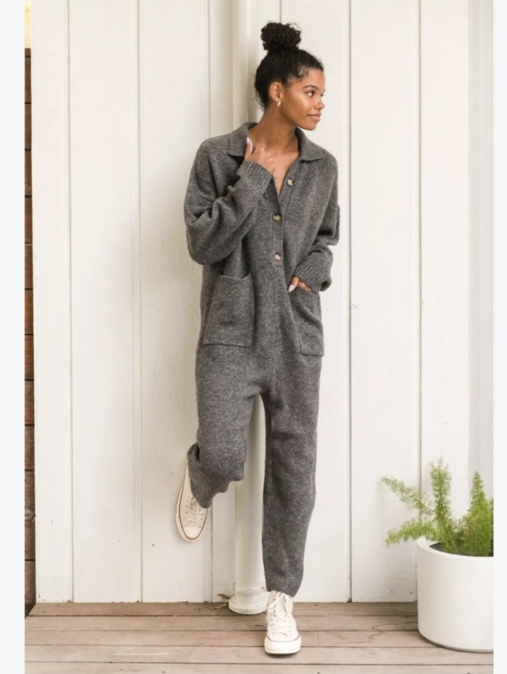 Smash + Tess Gray Florence Knit Jumpsuit Medium Large